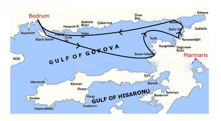 Bodrum - Karacasögüt - Bodrum en Guleta Mapa