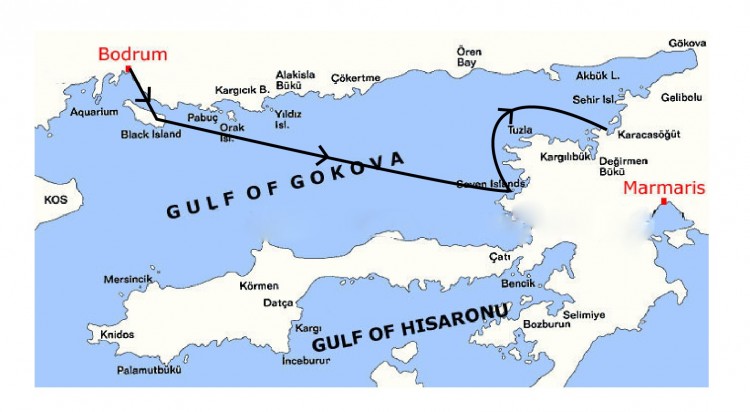 Bodrum - Karacasogut Gulet Cruise Map