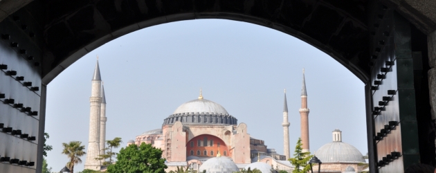 Wonderful view of Hagia Sophia from enterance of Blue Mosque