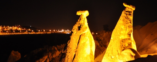 Fairy chimneys in Cappadocia at night