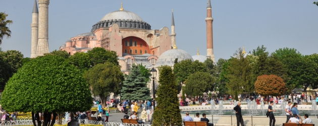 Magical view of Hagia Sophia from Sultanahmet Area
