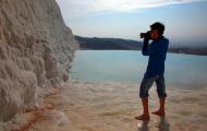 Limestone wall of Travertines in Pamukkale