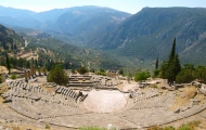 Panoramic view of ancient theatre of Delphi 