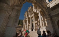 Magnificent view of Celsus Library in ruins of Ephesus