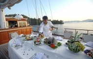 Cruise cheif prepares wonderful breakfast in Bodrum gulet cruise