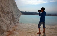 Limestone wall of Travertines in Pamukkale