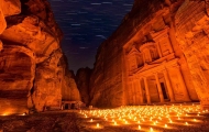 View of Petra ancient city at night