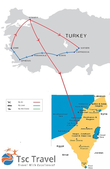 Turkey and Israel Biblical Tour Map